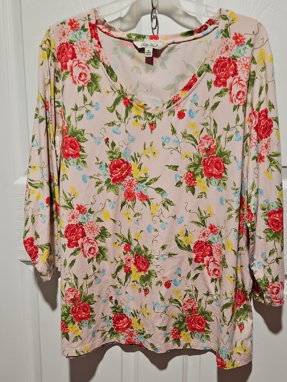 The Pioneer Woman Pink Floral V-Neck 3/4 Sleeve Blouse